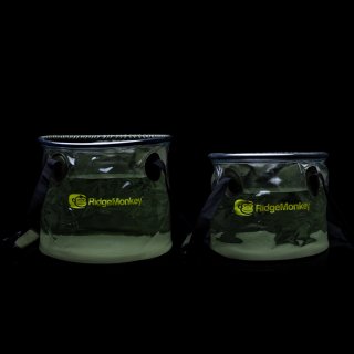 RidgeMonkey Perspective Collapsible Water Bucket, Faltsch&uuml;ssel, Falteimer, mit Klarsichtfenster, Front transparent 10 Liter, 15 Liter..